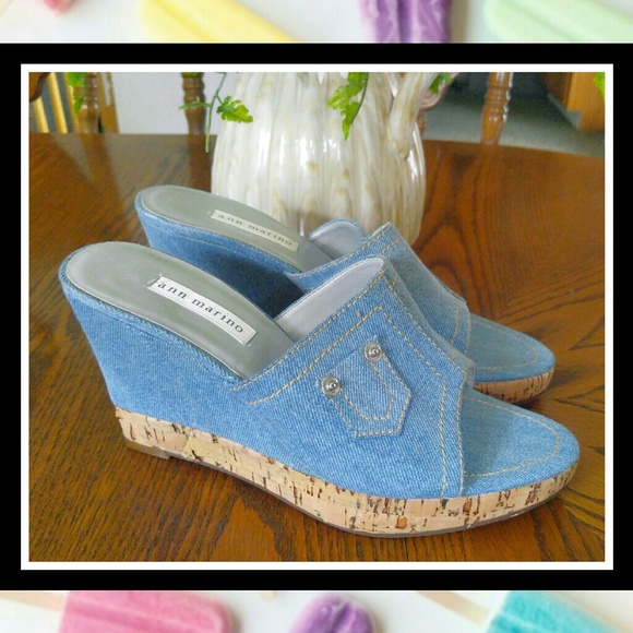 Ann Marino Shoes - NWOT ANN MARINO Denim Cork Pocket Wedges